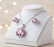 925 Sterling Silver Necklace Crystal Stud Earrings Fashion Women Jewellery Gift
