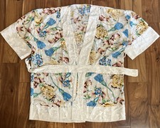 VICTORIA'S SECRET Vintage Gold Label Floral Satin Kimono Robe Tie Waist One Size
