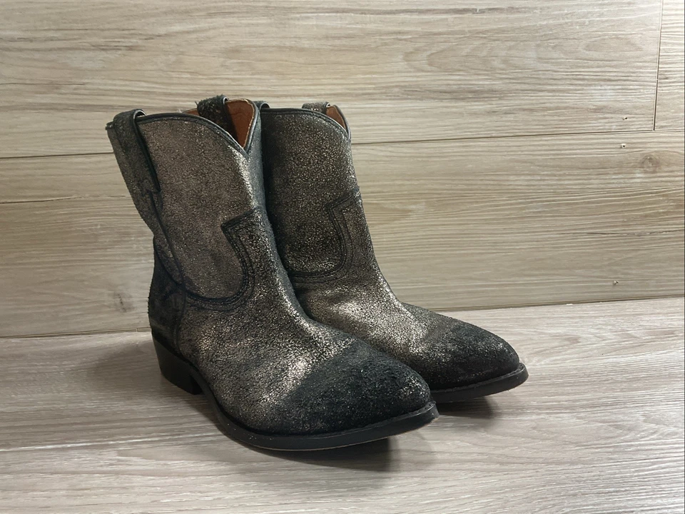 Женские кожаные сапоги Frye модель Billy короткие кожа золотистый матовый металлик размер 9,5 - Изображение 2 из 4