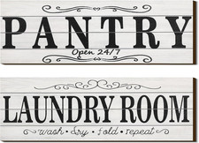 2 Pcs Pantry Sign Wooden Laundry Room Signs Wall Decor Farmhouse Laundry Pantry
