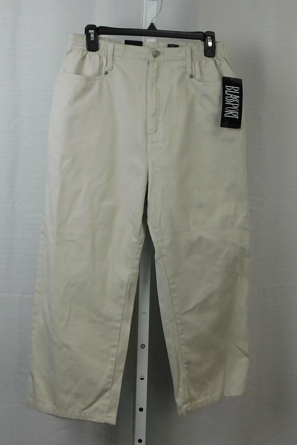 Blassport Women's Straight Leg Elastic Waist Cotton Capri Pants Size 10 Khaki