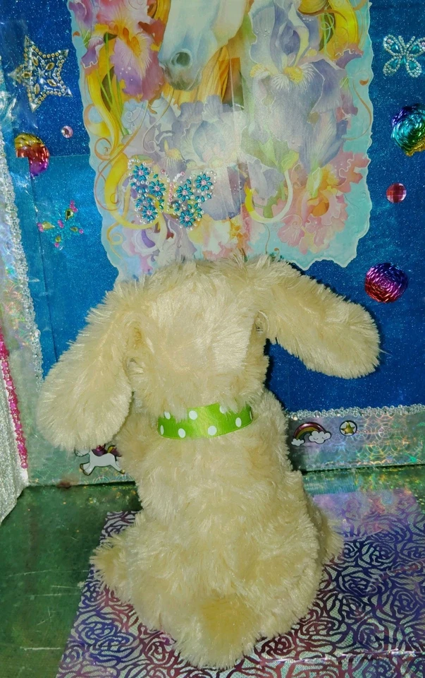🦄Cuddle Barn / Dog Sings & Moves Arms Green Polka Dot Bow 14" Animated Plush! - Image 2 of 4