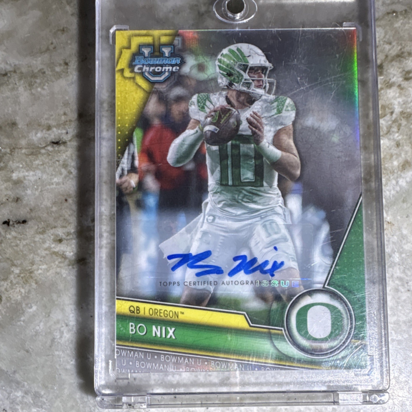 Topps 2023 Bowman Chrome Bo Nix Oregon Autograph Refractor Rookie /499