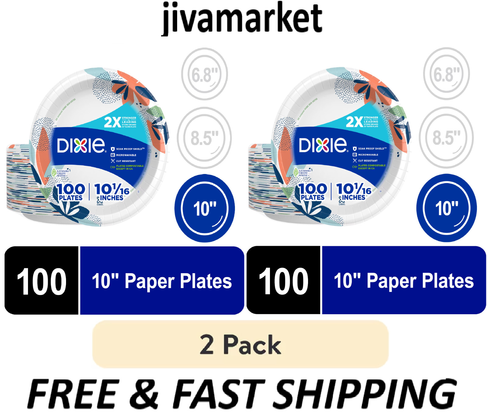 Dixie Disposable Paper Plates, 10", Multi-Color, 100 Count each- Pack of 2