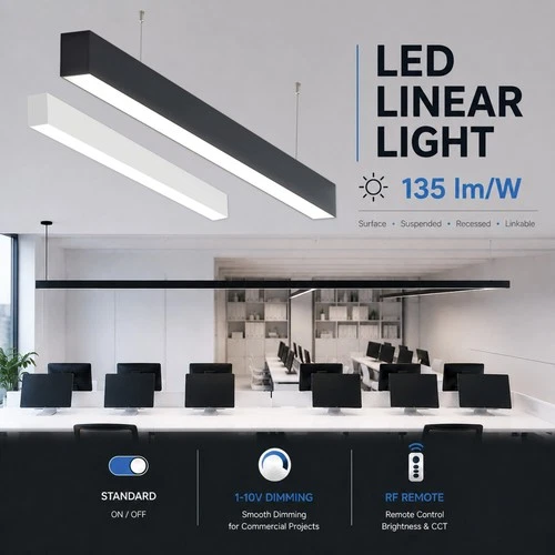 3CCT Linkable LED Linear Lights 20-80W 4/5/6/8FT Dimmable Modern Office Lighting