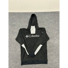 Columbia Fleece Hoodie Mens Size M Black Grey Logo Pullover Outdoor Casual