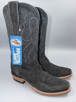 RESISTOL BLACK STONEWASHED ROUGH OUT - CUTTER- SUEDE COWBOY BOOTS- Men s 10