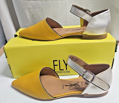 FLY LONDON Women's SARJ266FLY Ballet Flat Yellow Silver Black 39/US 8-8.5