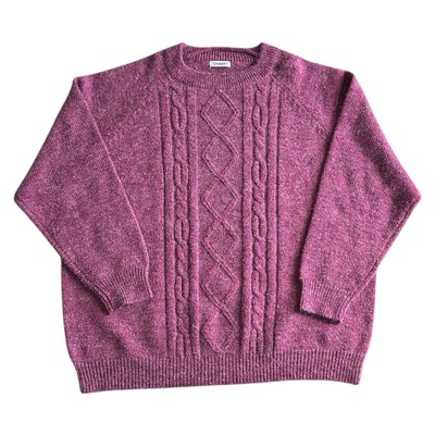 Damart Knit Jumper Round Neck Cable Pullover Purple Sweater