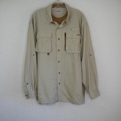 Natural Gear Fishing Shirt XL Beige Button Up Long Sleeve Roll Tabs