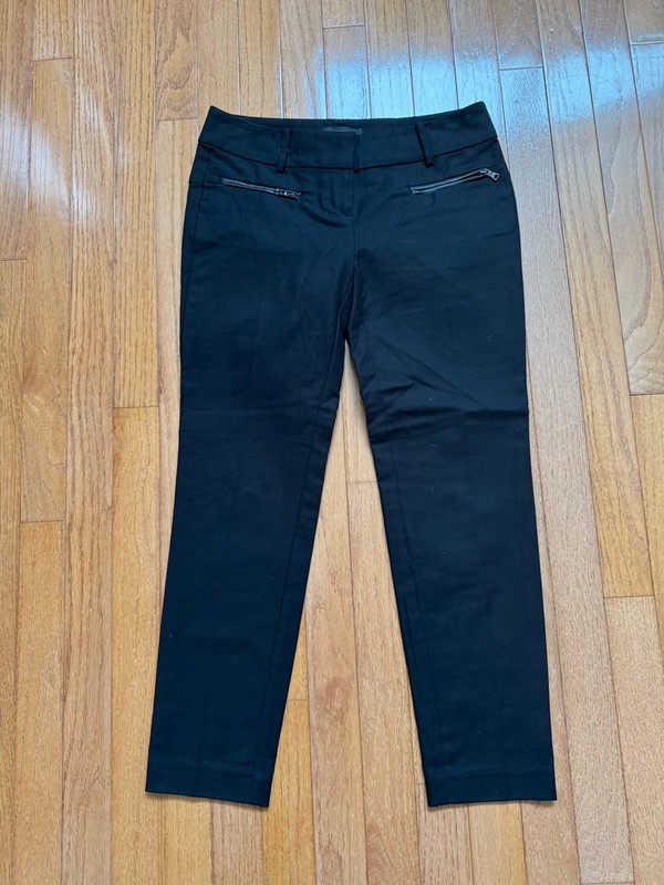 NWT Ann Taylor Black Chino Pants Leather Trim Zip Pockets Size 0 Petite