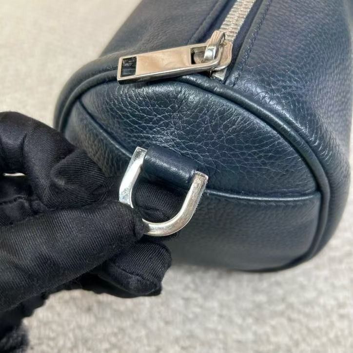 Christian Dior Atelier Roller Bag Navy Blue Leather Silver