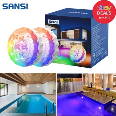 2-PACK SANSI LED Pool Lights RGB Submersible Light for Inground Above Pool IP68