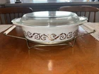 PYREX Gold Empire Scroll Vintage Casserole Dish With Stand & Lid 1 1/2 qt.