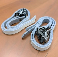 2EA MURPHY WHITE LEATHER TOE CLIP STRAPS CHROME STEEL BUCKLES - SHIPS FREE USA
