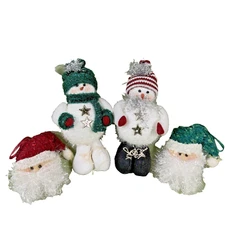 Snowmen & Santa Head Ornament Set Of 4 Green/Red/White