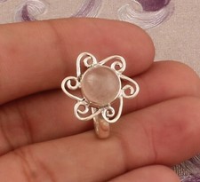 Natural Rose Quartz Gemstone Ring 925 Sterling Silver Flower Ring Gift For her