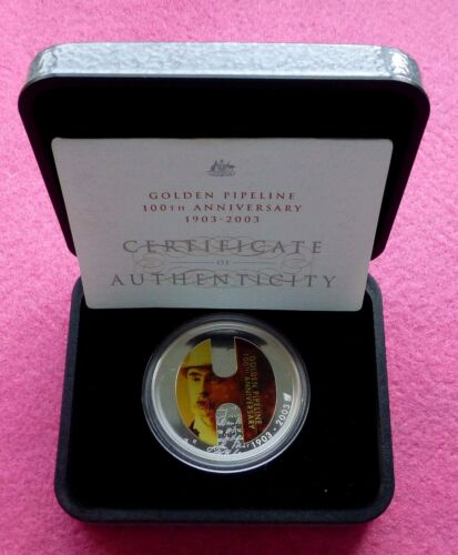 2003 AUSTRALIA GOLDEN PIPE LINE CENTENARY ONE DOLLAR $1 SILVER PROOF COIN BOX AN - Picture 1 of 1