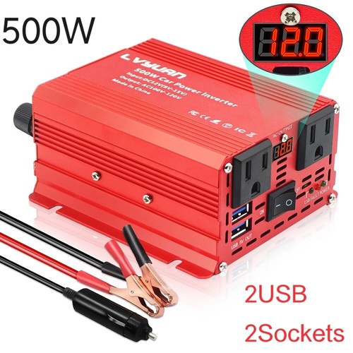 Car 500W Power Inverter Converter 12V to 120V 2USB 2AC Charge Phone