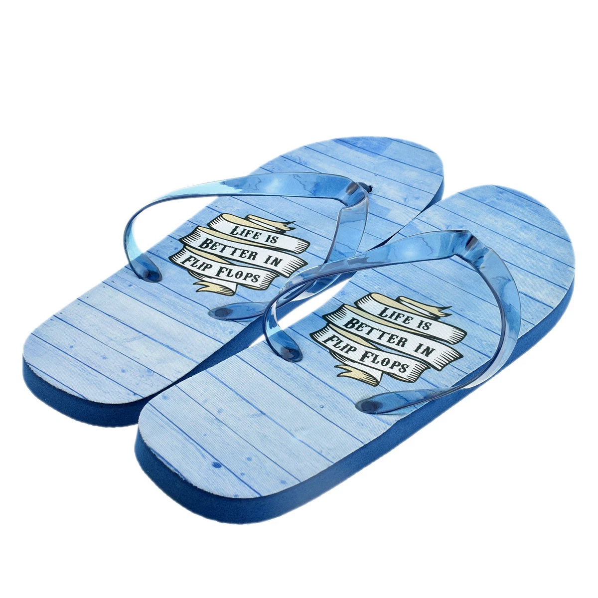 Blue Life is Better Design Blue Sole Mens Flip Flops UK 8 11