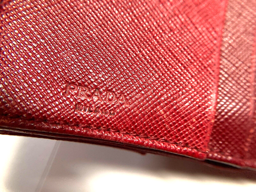 PRADA VINTAGE TRIANGLE EMBLEM POCONO NYLON LEATHER WALLET TRIFOLD ITALY RED - Picture 21 of 24