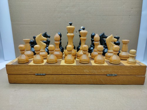 RARE Vintage Soviet Wooden Chess Set, USSR Chess Set Vintage Folding Board 35x35 - Picture 2 of 18
