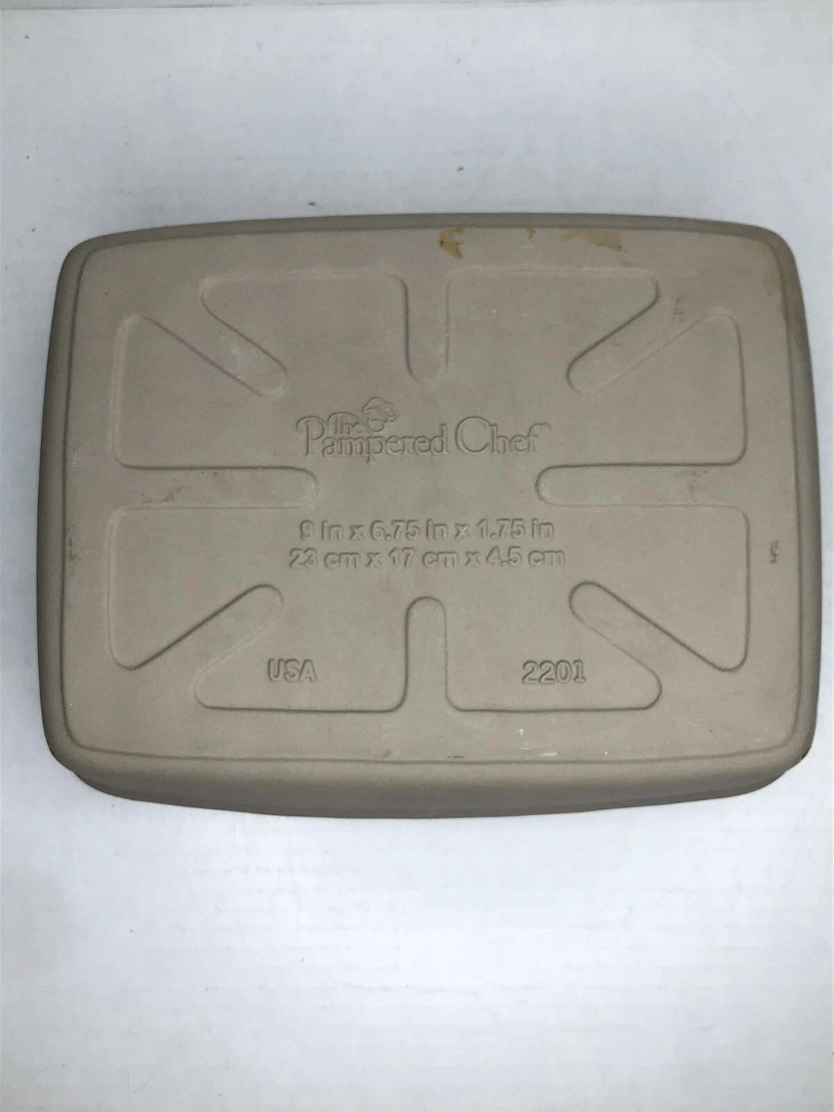 Pampered Chef Stoneware Rectangle Bacon Pan Ridged Baker 5114 9"x6.75"x1.75" USA