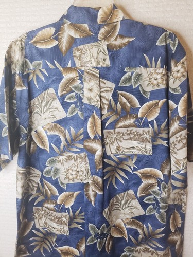 David Taylor Collection Hawaiian Camp Shirt XLT Tan Blue Palms Ocean Mountains - Picture 9 of 15