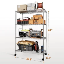 Heavy Duty 4-Tier Shelving with Wheels Steel Organizer Wire Rack Chrome