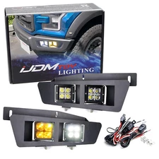 Dual White/Amber LED Pod Fog Kit w/ Opening Panel Cover, Wiring For 17-20 Raptor