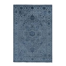 6'x9'2" Stone Gray Heris Design Wool and Silk Hilo Pile Hand Knotted Rug R78049