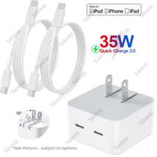 For iPhone 14 13 12 11 X iPad PD 35W Dual USB-C Fast Charger Cable Power Adapter