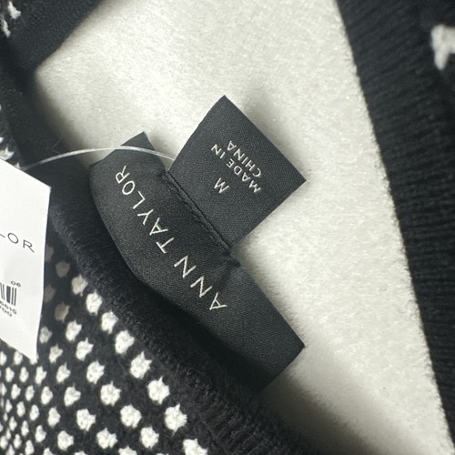 Nuevo con etiquetas Suéter Ann Taylor Tanque Mediano Ancho Correas Cruzadas Grueso Tejido Negro Blanco - Imagen 5 de 6