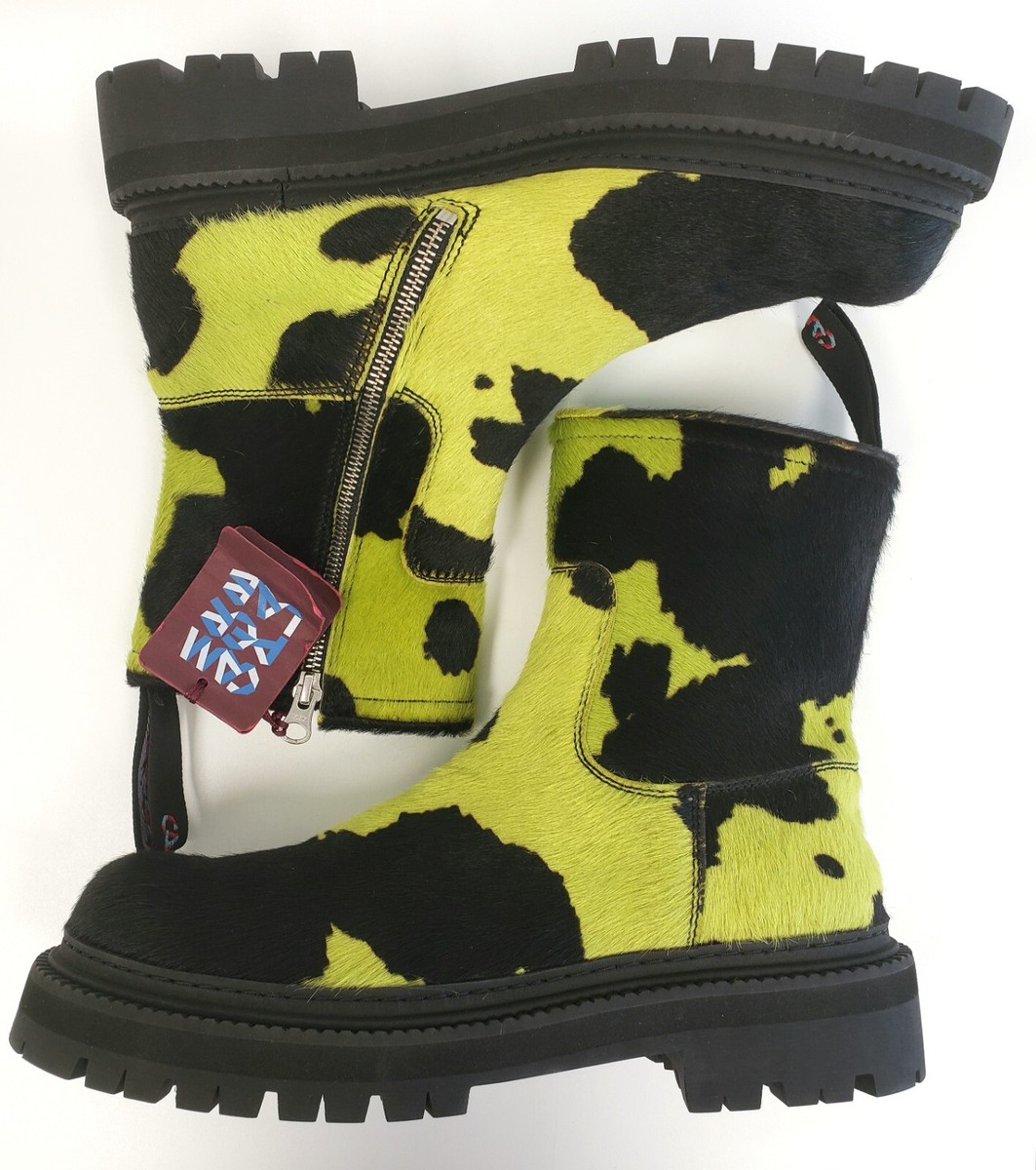 Camper Lab Eki Men's Cow Print Calf Hair Zip Boots Green