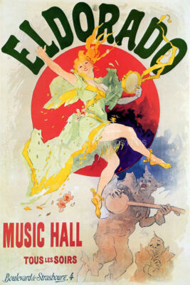 CHERET ELDORADO MUSIC HALL GIRL TAMBOURINE SHOW EVERY NIGHT VINTAGE POSTER REPRO