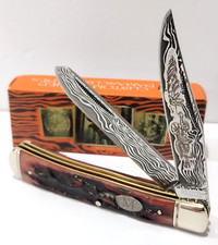 Marbles Stag Bone Trapper 2 Blade Damascus Folder Folding Pocket 