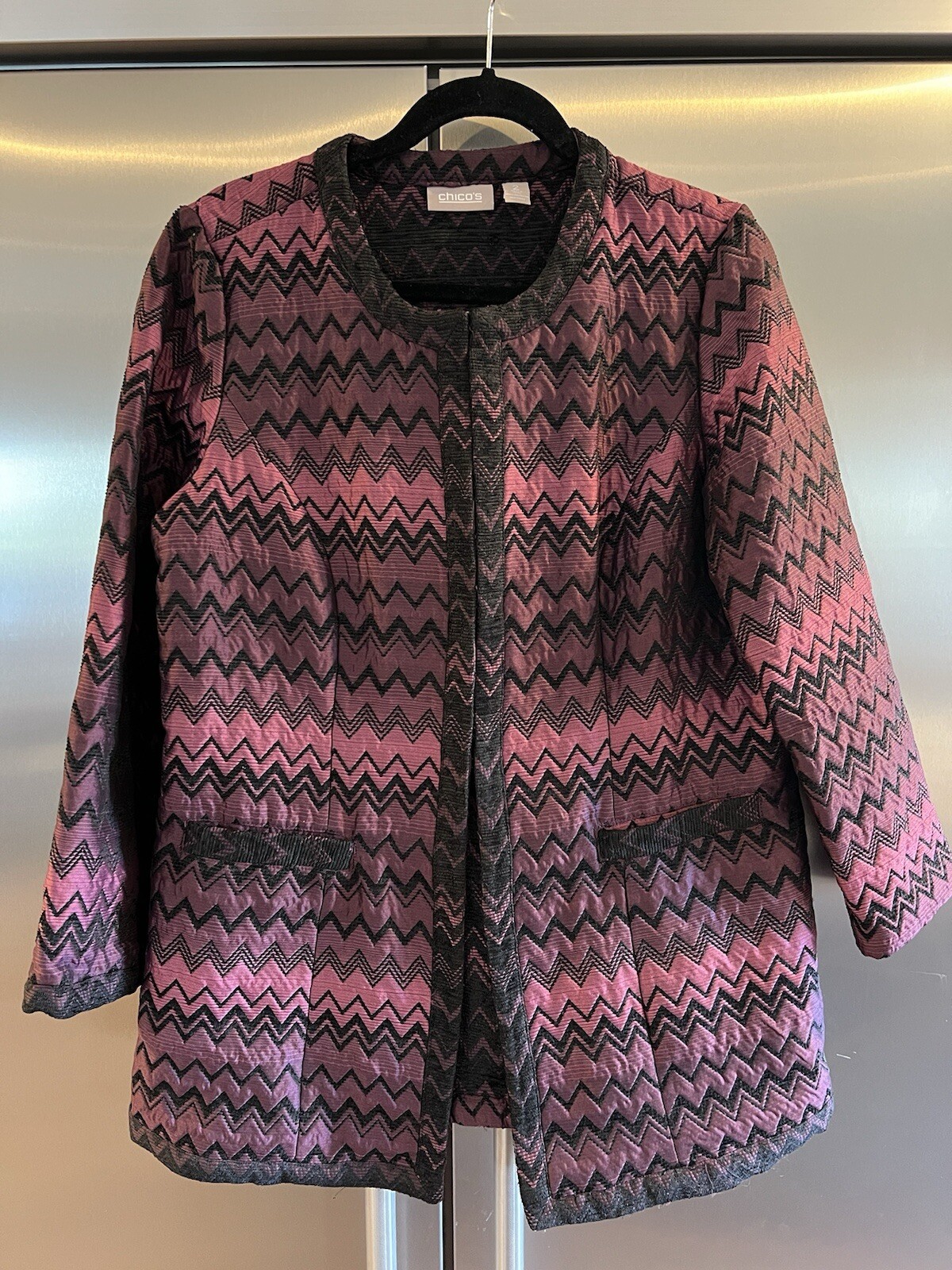 Chicos Multicolor Chevron Design Jacket Medium Le… - image 1