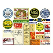 Apothecary Pharmacy Stickers on 1 Cut  Peel Sheet, Medicine Cabinet Labels, 299