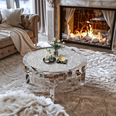 Dazzling Diamonds End Table Clear Mirrored Center Table Coffee Table Living Room