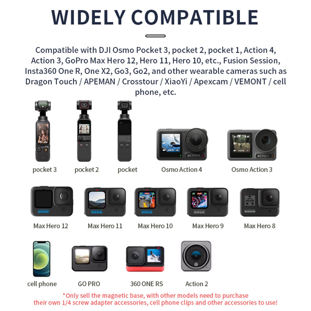 For Insta360 X3/Go 3/DJI Pocket 2/Pocket 3/Action4 Camera Magnetic Chassis  Mount