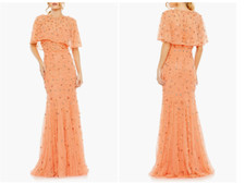 MAC DUGGAL  93653 EMBELLISHED ILLUSIONS CAPE SLEEVE TRUMPET CORAL GOWN sz 8