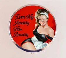 Funny Anxiety Pill Box Case Pillbox Holder Trinket Pinup Self Care Mental Health