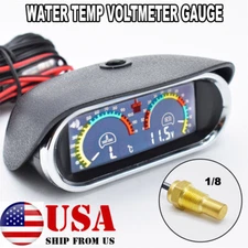 Car Voltmeter Temp Alarm W/ Sensor 1/8 Water Temperature Gauge Horizontal