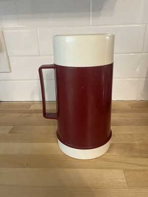 Thermos 10oz Vintage Food Jar Beverage Soup Hot Cold Maroon/White
