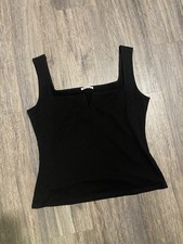 Reformation Ossie Square Neck Ribbed Sleeveless Tank In Black XL