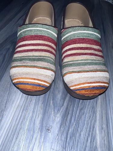 Dansko Vegan Pro Clog Women Size 36 /US 5.5-6 Autumn Striped Boho Hippie Comfort - Picture 4 of 12