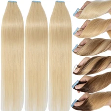 60PCS Adhesive Tape In Human Hair Extensions Real Remy Skin Weft Full Head Thick