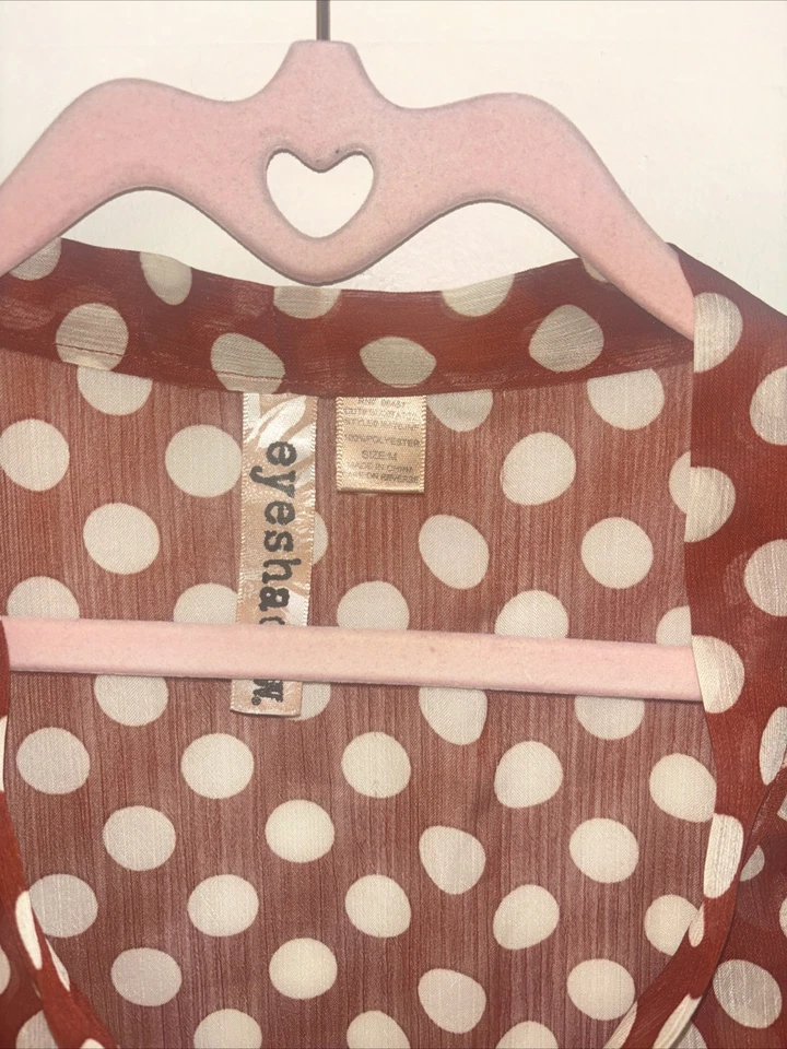 Blusa Sombra de Ojos Naranja Polk A Dot Talla Med Pajarita Folk Boho Profesional Oficial Foto 2 de 4