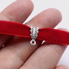 40/80pcs Tibetan Silver Leaf Bails  Beads - 6X14mm Charms Hanger for Flat String