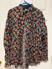 Tommy Hilfiger Button Down Shirt Mens XL Crest Crown All Over Print Vintage